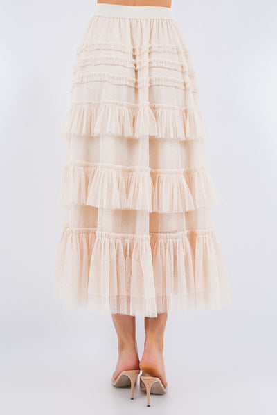 Gypsy Ruffled Tiered Mini Dot Tulle Midi Skirt – Polka Dots Boutique