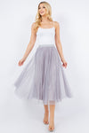 Reversible Satin Pleated Tulle Skirt in Silver