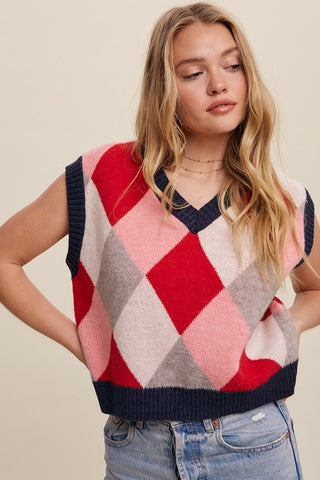 Jane Ribbed Hem Oversized Stripe Sweater in Hot Pink