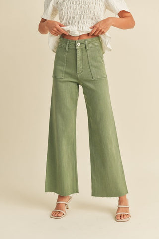 Kyra Vintage Washed Corduroy Wide Leg Overalls in Olive