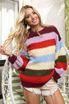 Rainbow Stripe Open Weave Sweater in Lavender