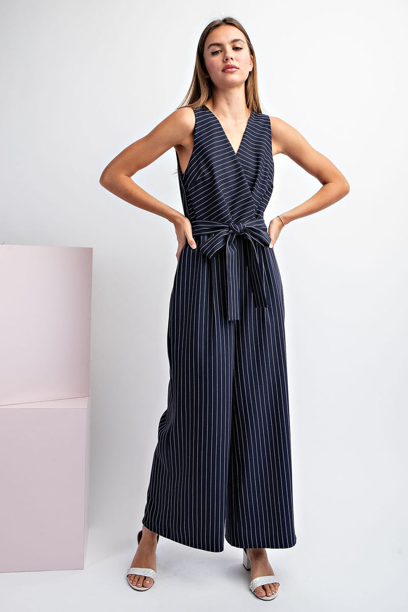 Emmaline Striped Sleeveless Jumpsuit in Navy