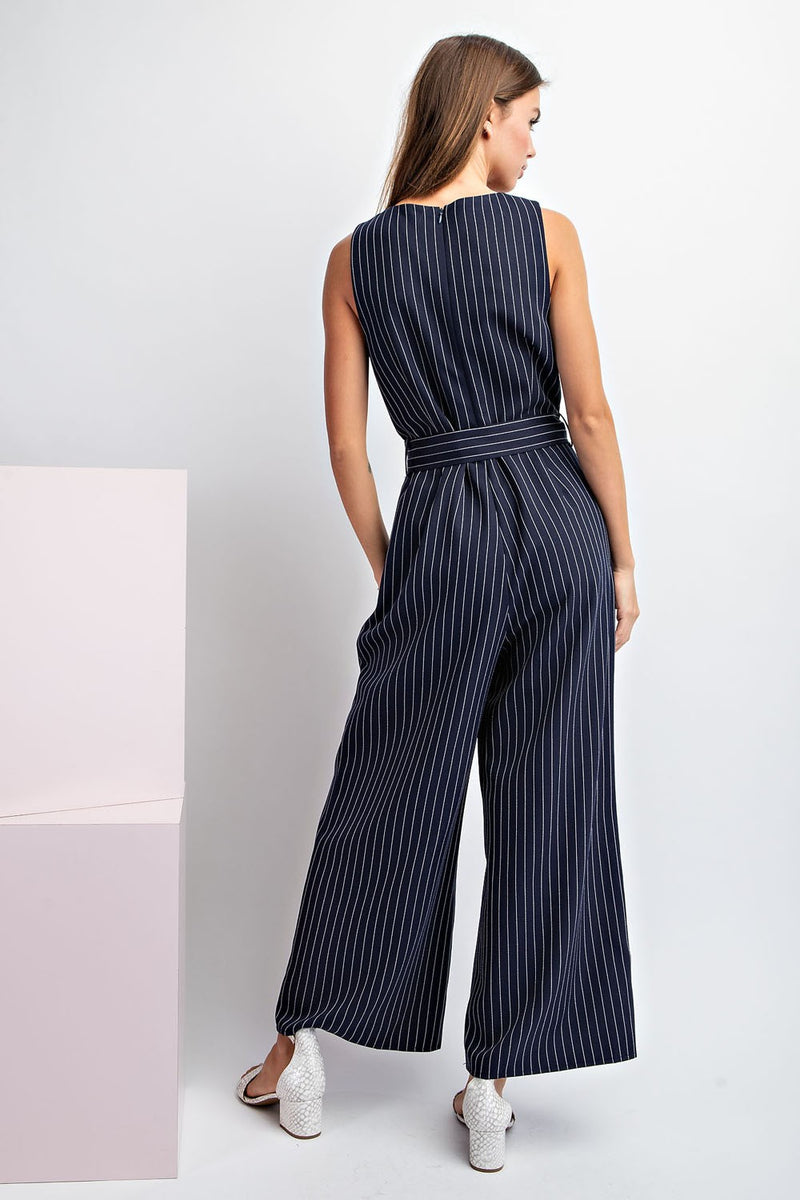 Emmaline Striped Sleeveless Jumpsuit in Navy