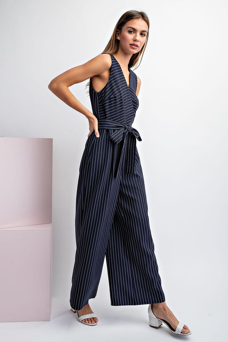 Emmaline Striped Sleeveless Jumpsuit in Navy