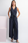 Emmaline Striped Sleeveless Jumpsuit in Navy