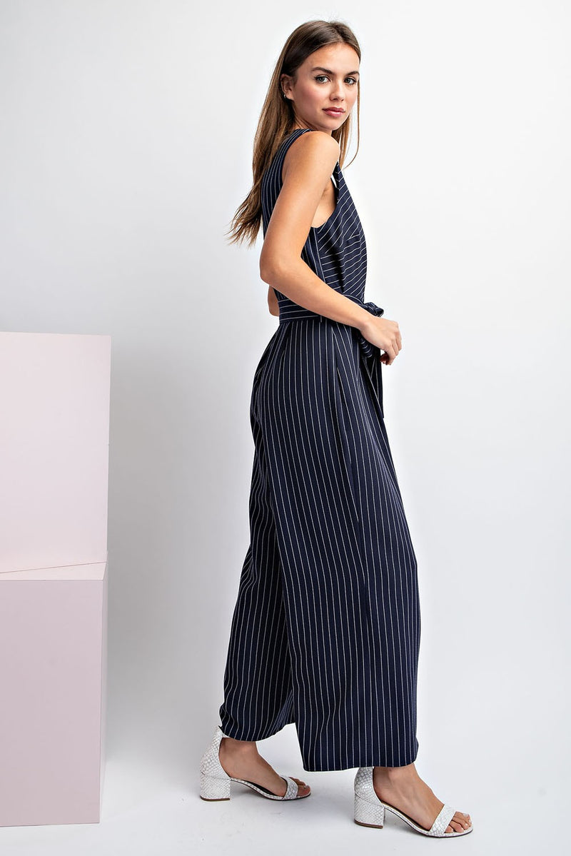 Emmaline Striped Sleeveless Jumpsuit in Navy