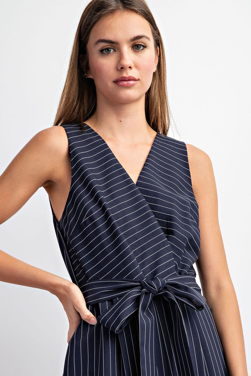 Emmaline Striped Sleeveless Jumpsuit in Navy