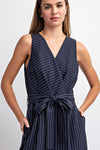 Emmaline Striped Sleeveless Jumpsuit in Navy