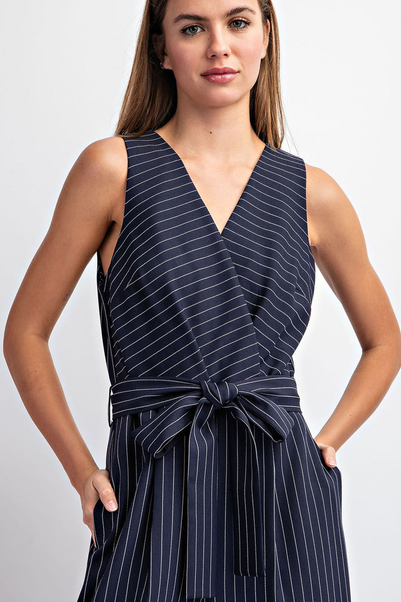 Emmaline Striped Sleeveless Jumpsuit in Navy