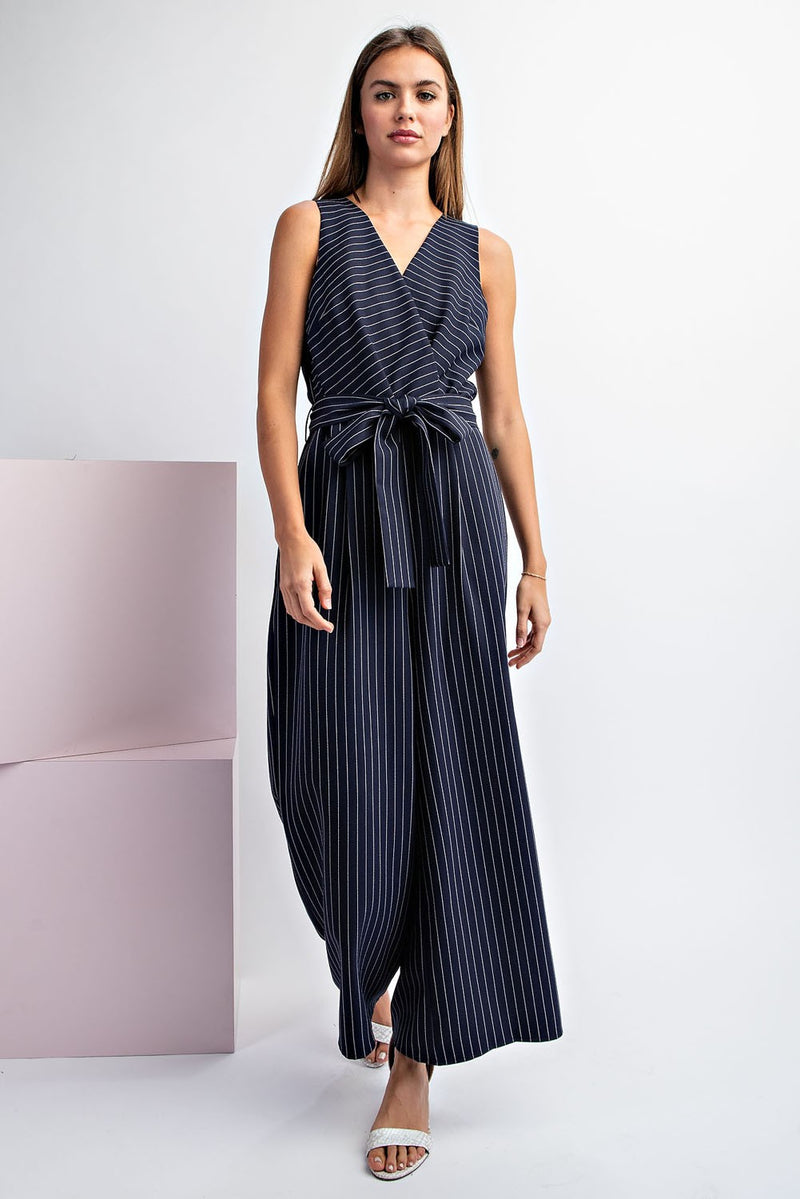 Emmaline Striped Sleeveless Jumpsuit in Navy