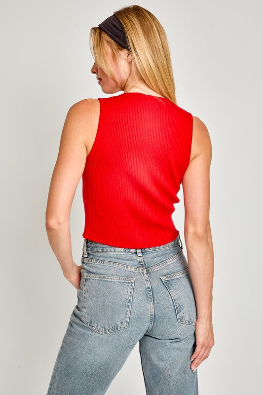 Miranda Satin Bow Detail Sweater Vest in Red