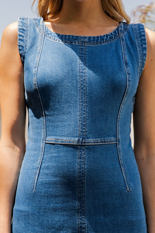 Denise Sleeveless Cotton Denim Dress