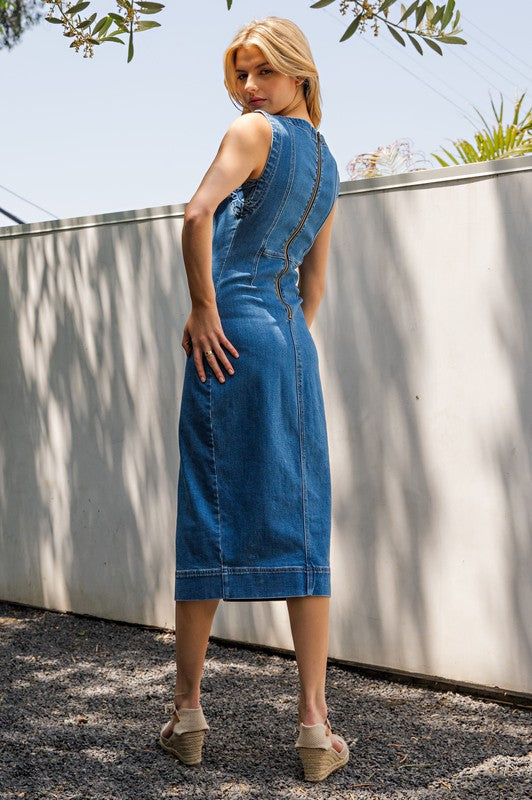 Denise Sleeveless Cotton Denim Dress