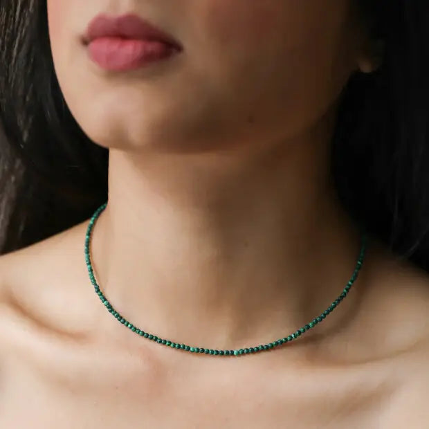 Tiny Green Malachite Beaded Necklace