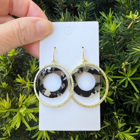 Olive Green Resin Wood Arch Statement Earrings