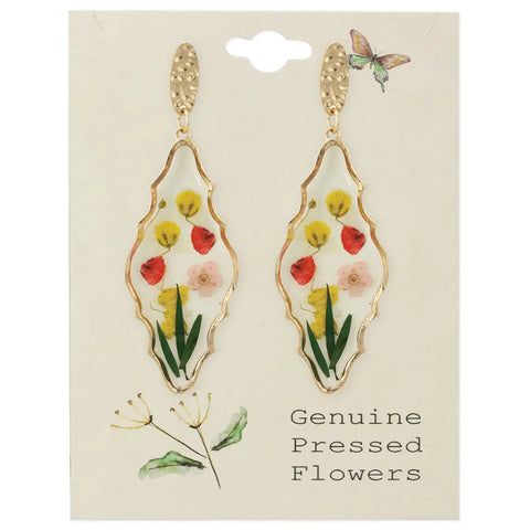 Queen Anne's Lace Dried Flower Heart Earrings