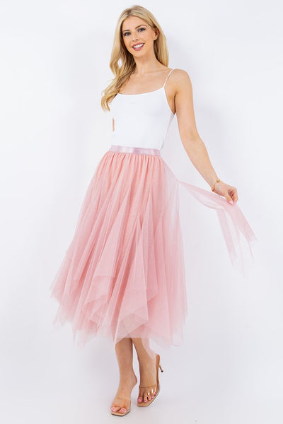 Tulle midi skirt top pink