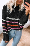 Leigha Drop Shoulder Striped Knit Sweater in Ivory