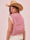 Strawberry Stripe Knit Double Pocket Knit Top