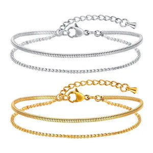 18K Stainless Steel Tarnish Free Layered Bracelet in Gold