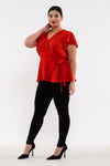 Kelly Lace Inset Surplice Top in Red Sizes S-3XL