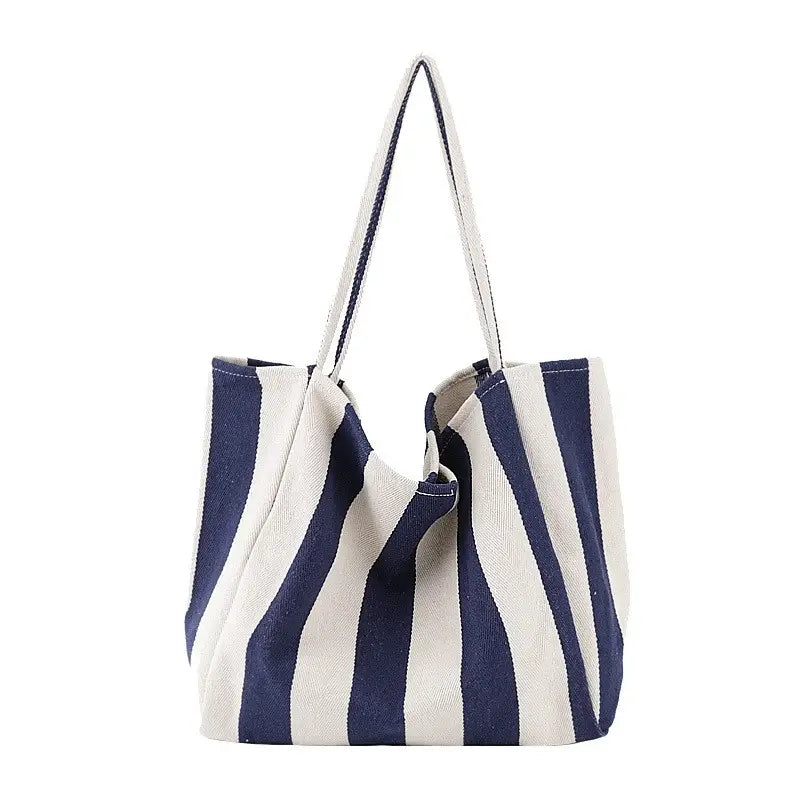 Organic Striped Tote Bag in Navy, Red or Tan