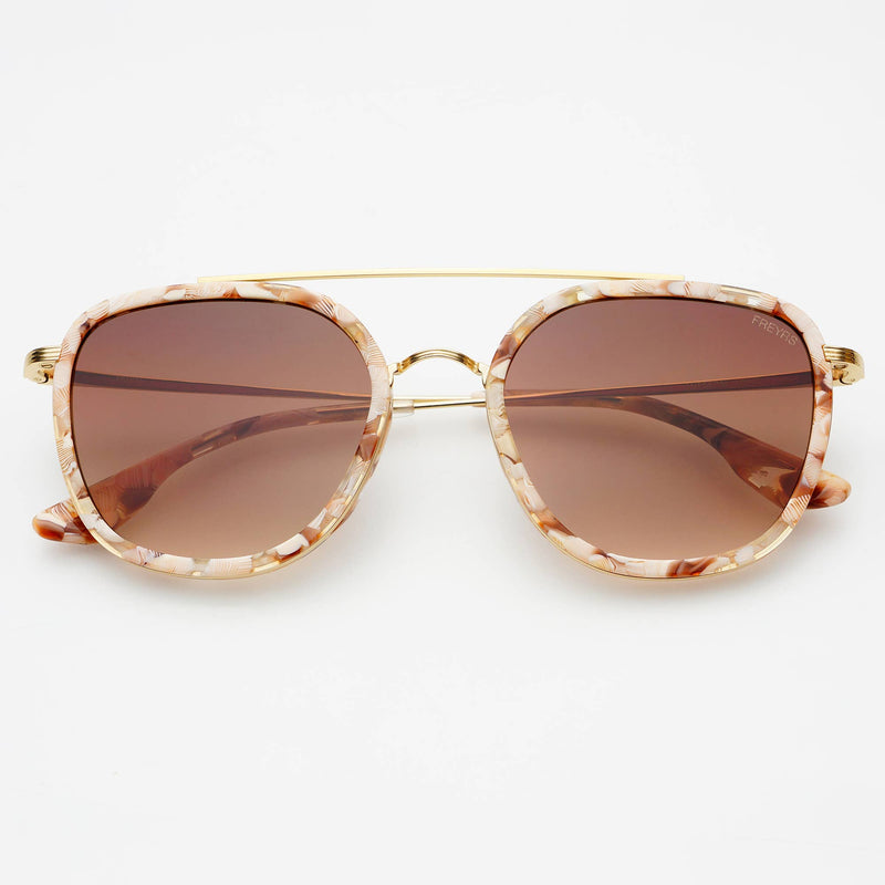Freyrs Eyewear Weston Acetate Round Unisex Sunglasses in Pink Pearl / Brown