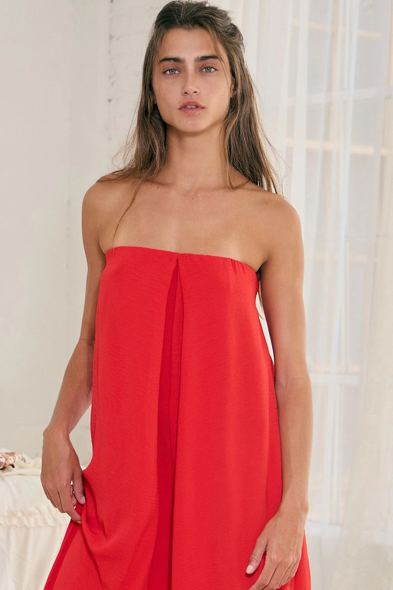 Nicolette Strapless Flowy Jumpsuit in Red by Bucketlist