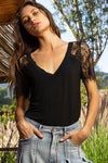 Tiffy Lace Sleeved V Neck in Black