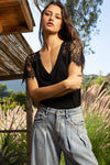 Tiffy Lace Sleeved V Neck in Black