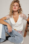Tiffy Lace Sleeved V Neck in White