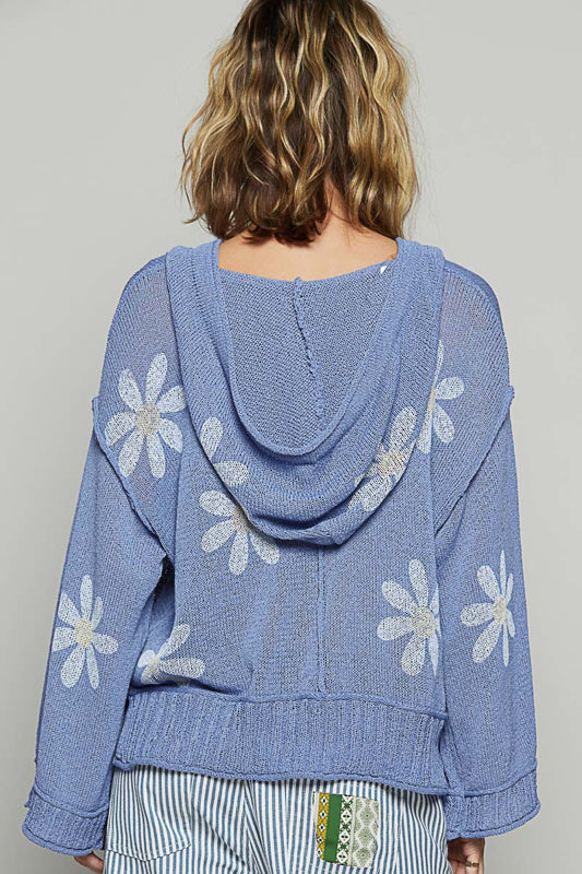 Victoria V-neck Long Sleeve Floral Print Hoodie Sweater in Blue by POL