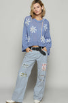 Victoria V-neck Long Sleeve Floral Print Hoodie Sweater in Blue by POL