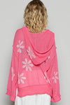 Victoria V-neck Long Sleeve Floral Print Hoodie Sweater in Hot Pink by POL