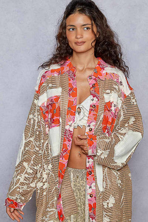 Raquel Button Front Crochet and Lace Top in Chocolate by POL