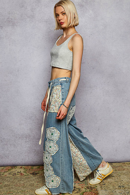 Susie Patch Cotton Denim Pant by POL