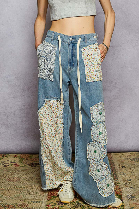 Susie Patch Cotton Denim Pant by POL