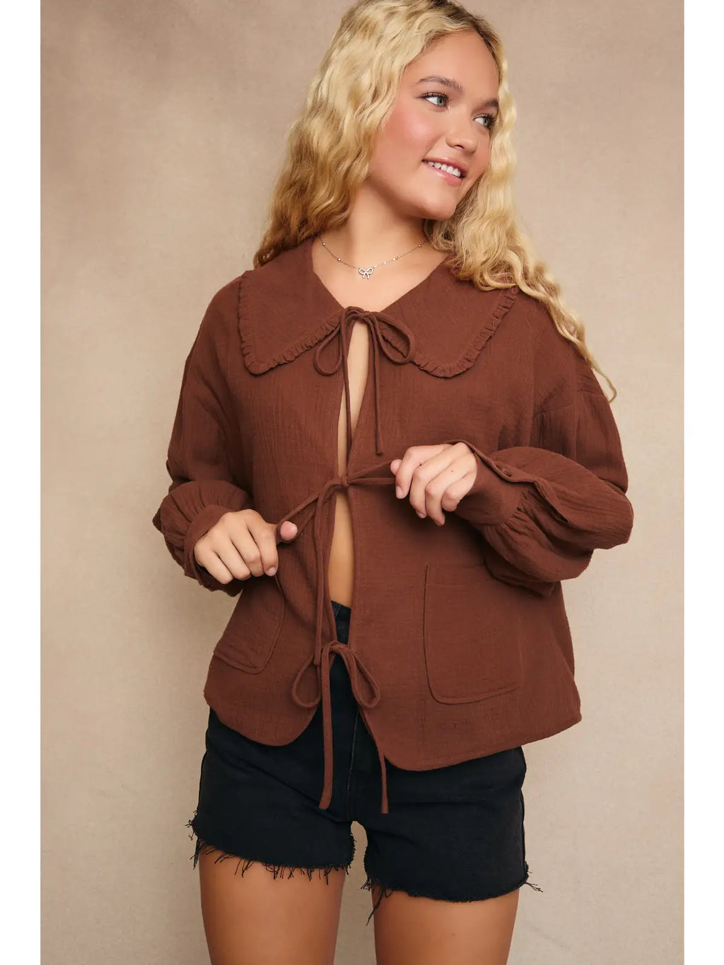 Liddy Collared Front Tie Gauze Jacket by Le Lis