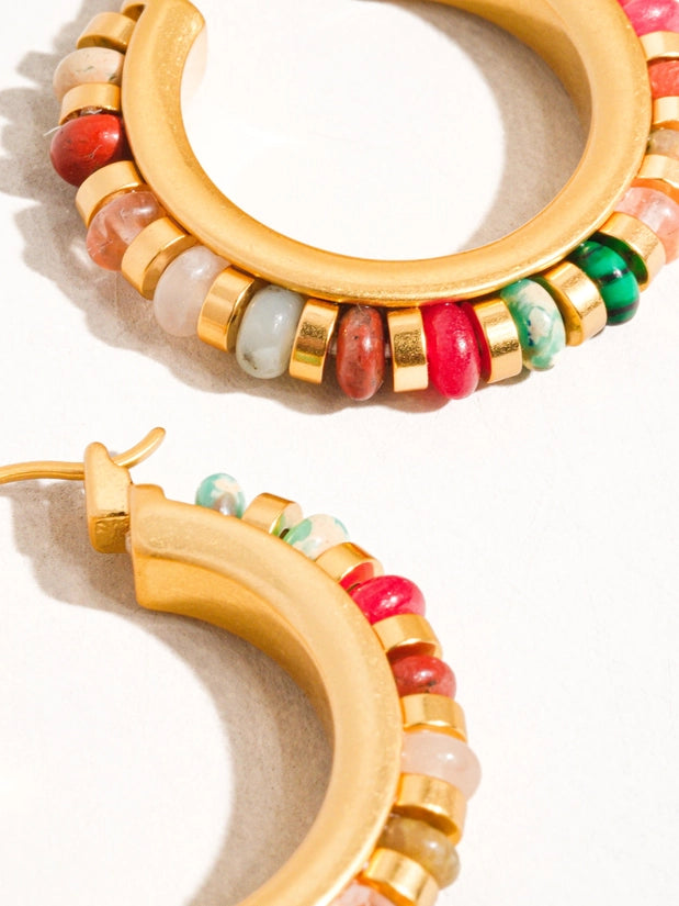Capri 18K Gold Color Beaded Resort Hoop Earring