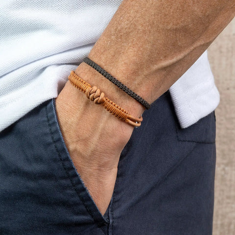 Men's Macrame and Leather Bracelet