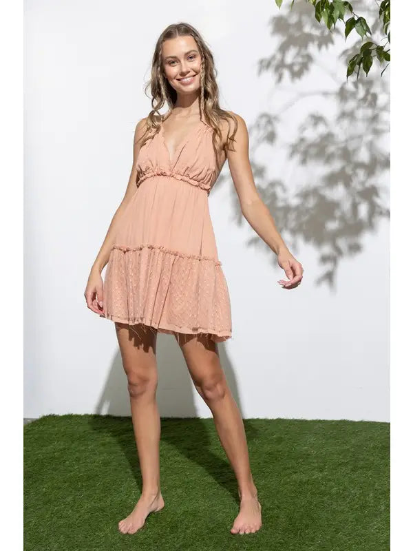 polka dot lace dress Emily Halter Polka Dot Lace Detail Dress in Coral Large