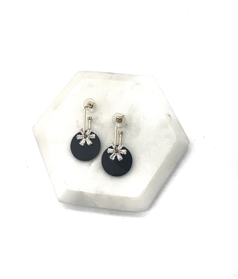 Black Disc and Sparkle Statement Earrings