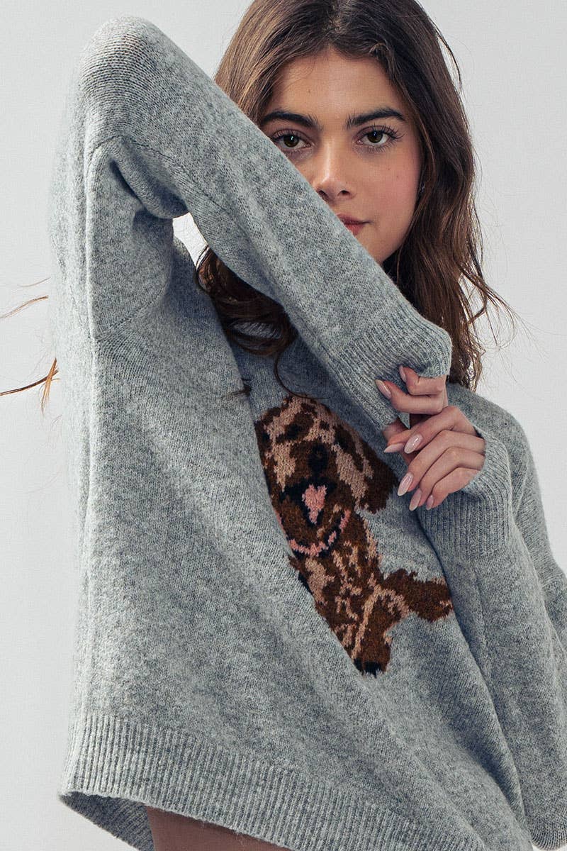 Playful Puppy Graphic Knit Sweater