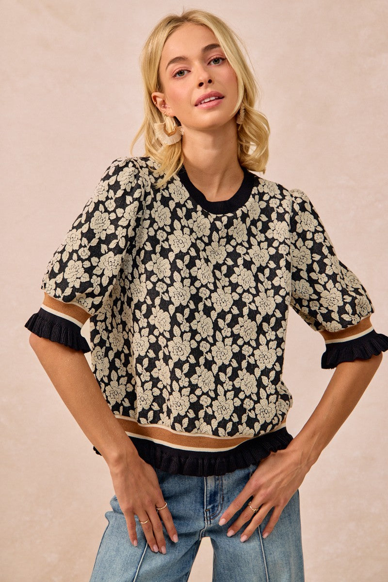 Sammy Textured Rose Knit Top