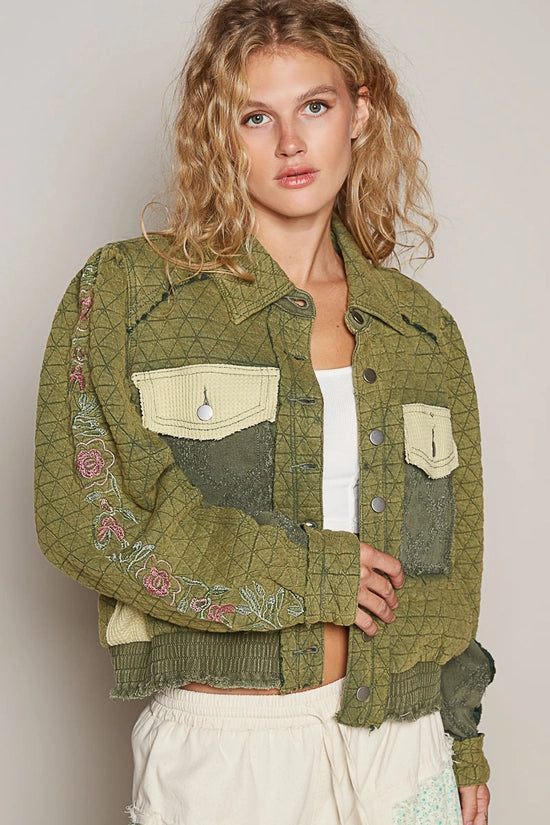 Paige Vintage Washed Embroidered Sleeve Quilted Cotton Jacket by POL