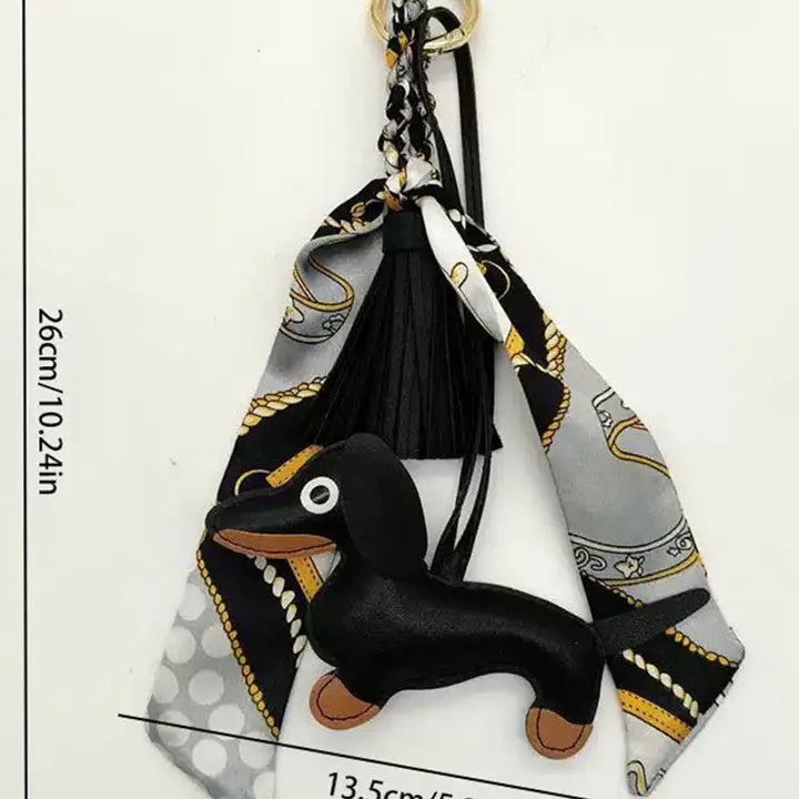 Dachshund Leather Fringed Bag Charm