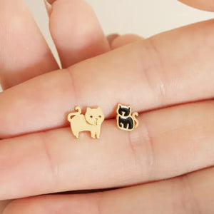 Cat and Kitten Stud Earrings in Gold