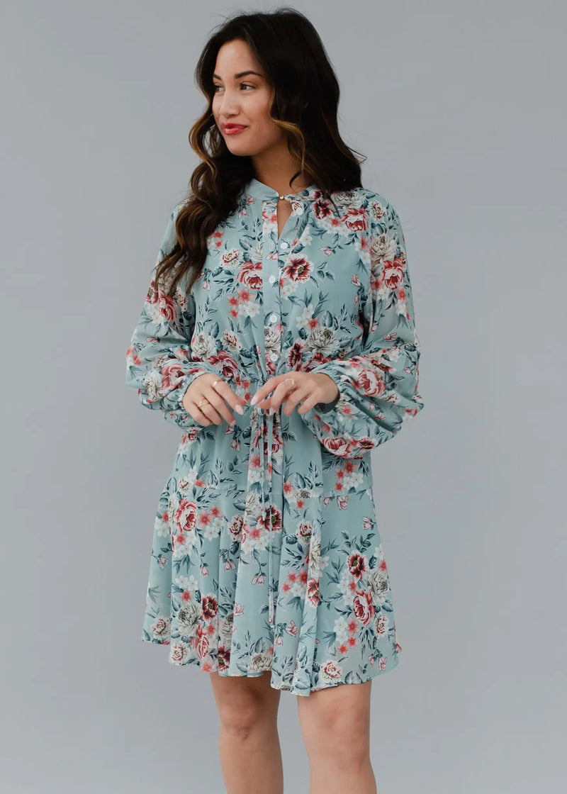Dusty blue floral dress hot sale