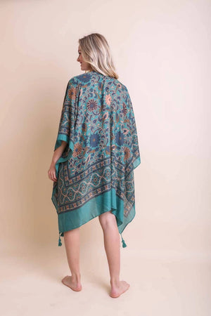 Tapestry Tassel Kimono in Emerald Copper