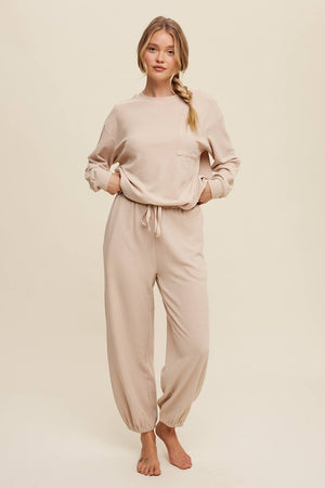 Waffle Knit Long Sleeve Lounge Set